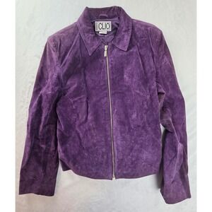 Clio Vintage Suede Jacket Women's 12 Purple Zip Leather Solid Classic RN 58985